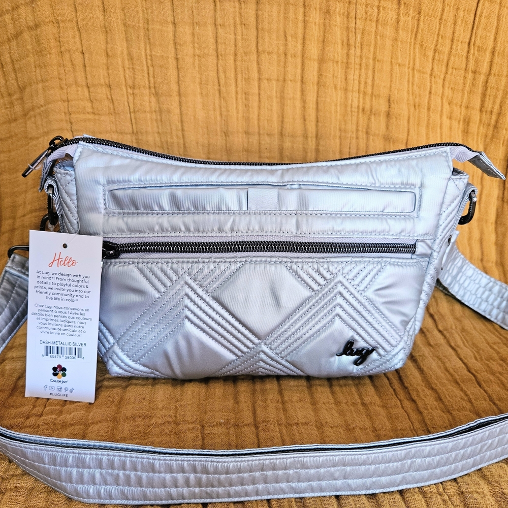 lug Metallic Silver Quilted Crossbody Bag
